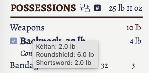 Weapons weight.