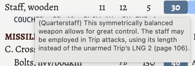 The tooltip showing the description of the wooden staff.