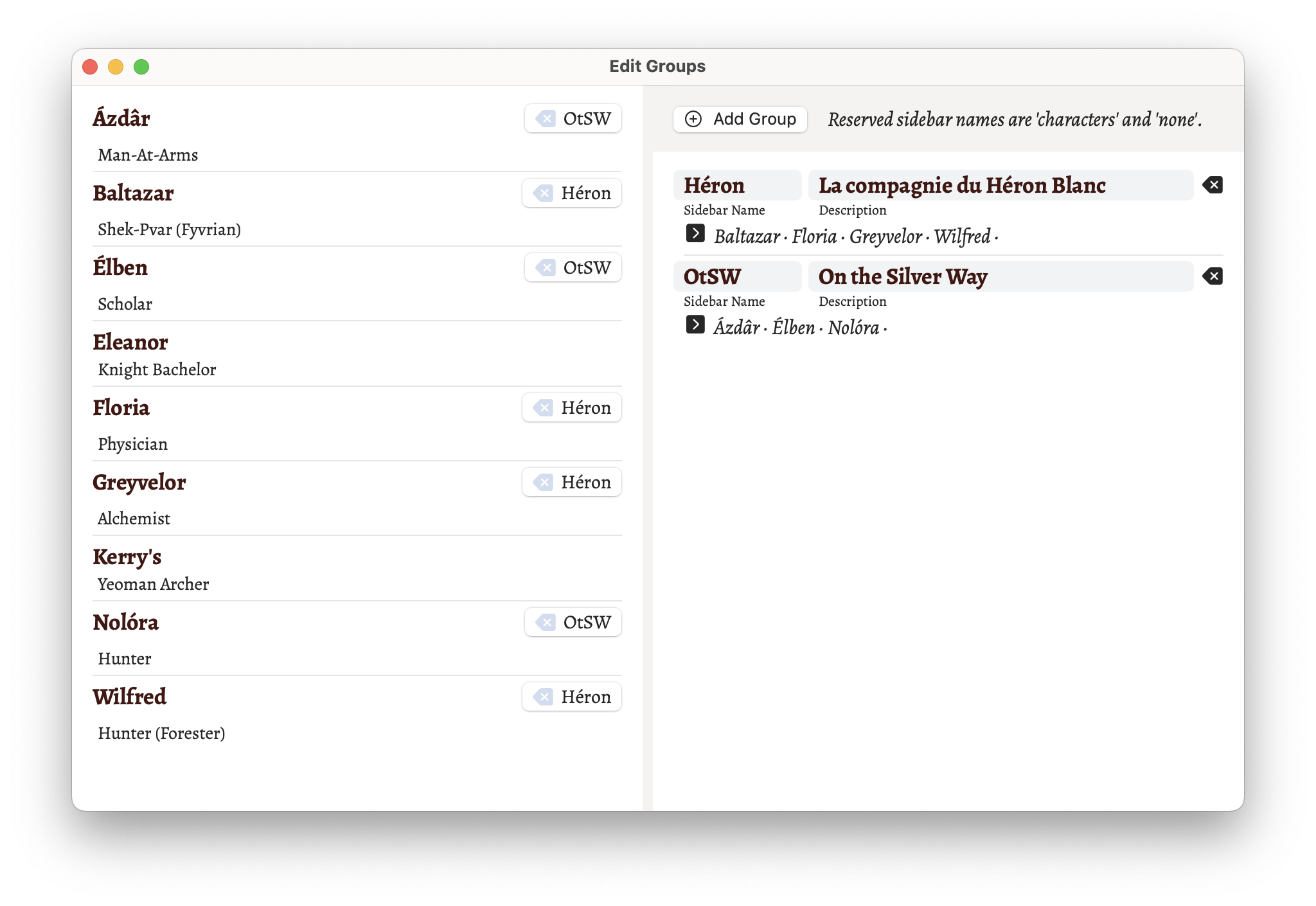 The "Edit Groups" window.