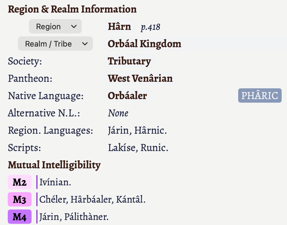 The language tool set for the Hârn region and Orbáal realm.